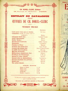 Catalogue Ch. Borel-Clerc éditeur - Les œuvres du catalogue des œuvres de Charles Borel-Clerc - Verso Elle est gentille. Chanson - Répertoire Mayol, Ch. Borel-Clerc Éditeur .